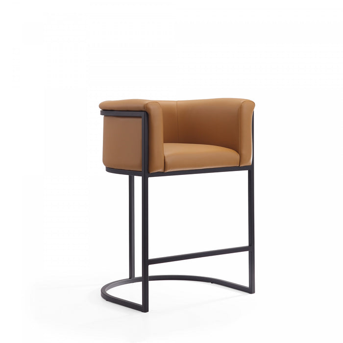 Cosmopolitan Mid-Century Modern Metal Upholstered Counter Stool in Camel - Set of 2 Bar Stool