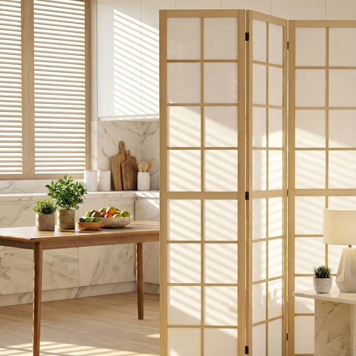 HOMCOM 6 Panel Room Divider, 5.6 ft Folding Privacy Screen, Natural Wood
