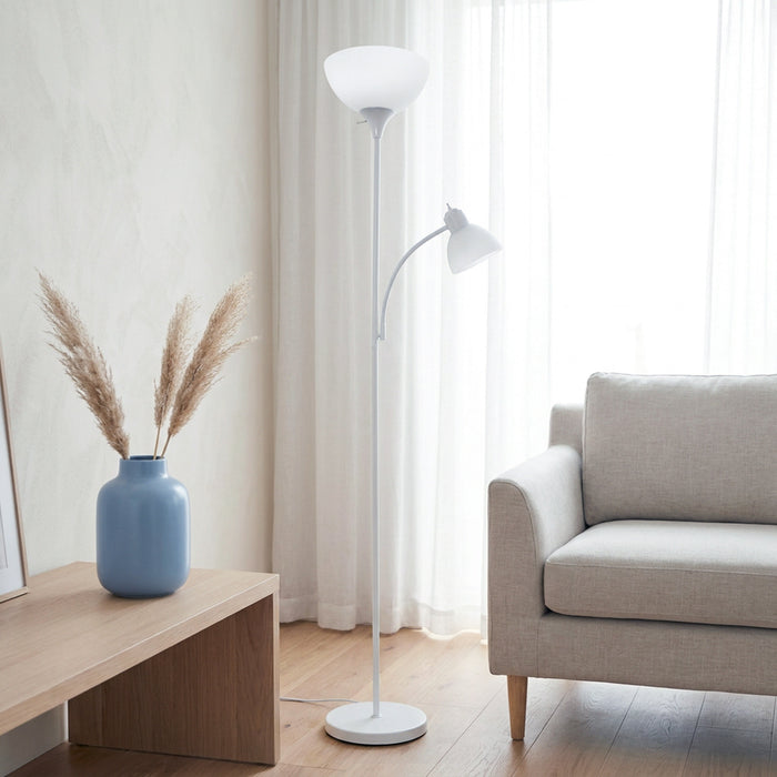 Ardelo Floor Lamp w/ Gooseneck Reading Light, Snow, 71.5\"H