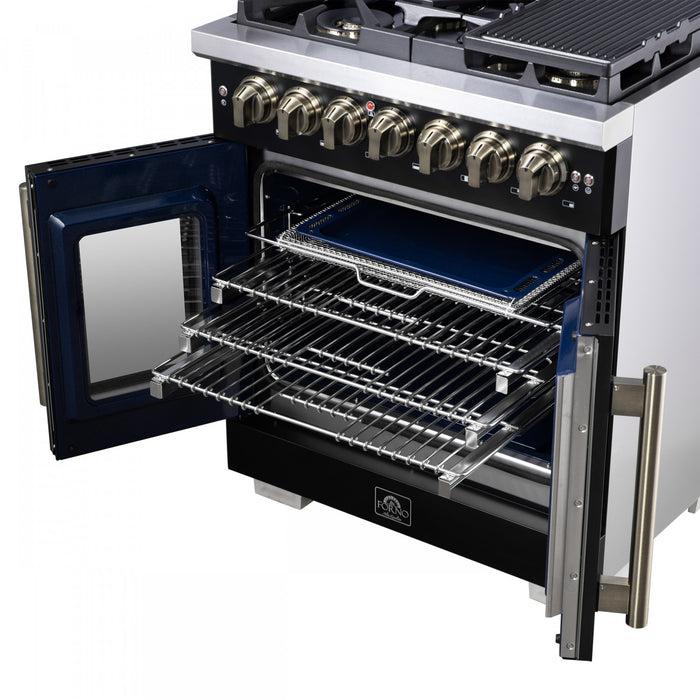 Forno Capriasca 30\" French Door Dual Fuel Range, Black, 4.32 cu. ft. - FFSGS6387-30BLK