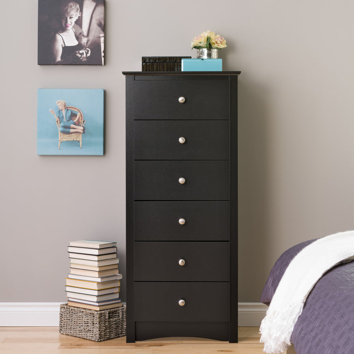 Jade Tall 6-Drawer Chest - Black