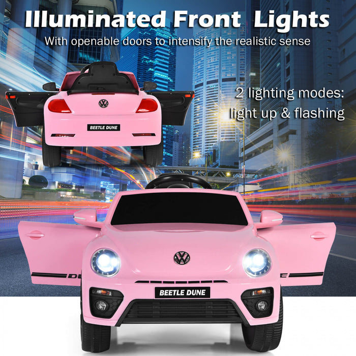 Costway 12v Kids Ride On Car Licensed Volkswagen Beetle W/ Remote Control & Music Pink