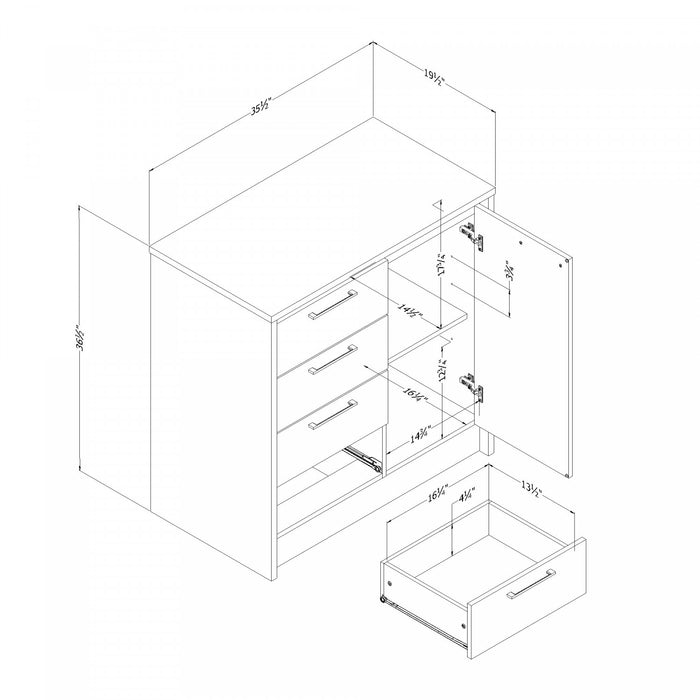 Myro Compact Kitchen Island With Storage - Faux Black Stone And White 