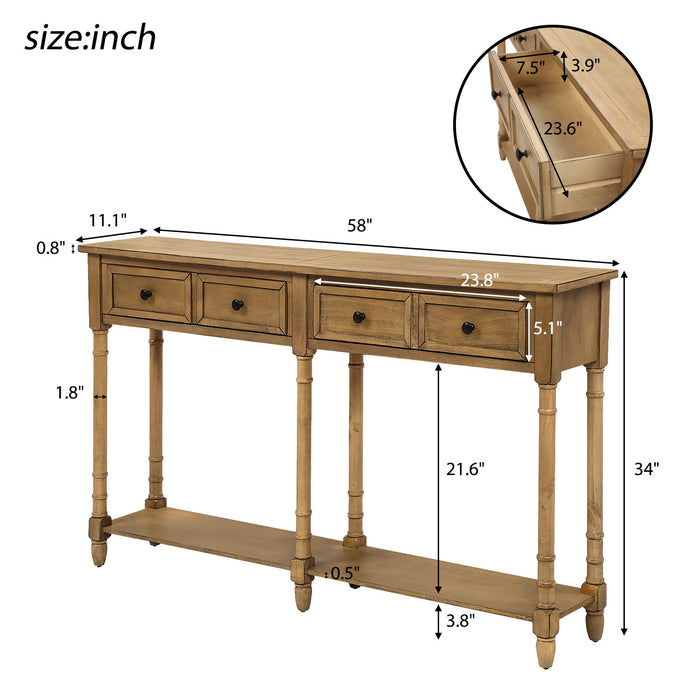 Phyllis Solid Wood Console Table With Drawers And Bottom Shelf - Old Pine