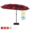 Costway 15Ft Patio Double-Sided Solar LED Market Umbrella Crank Base Burgundy