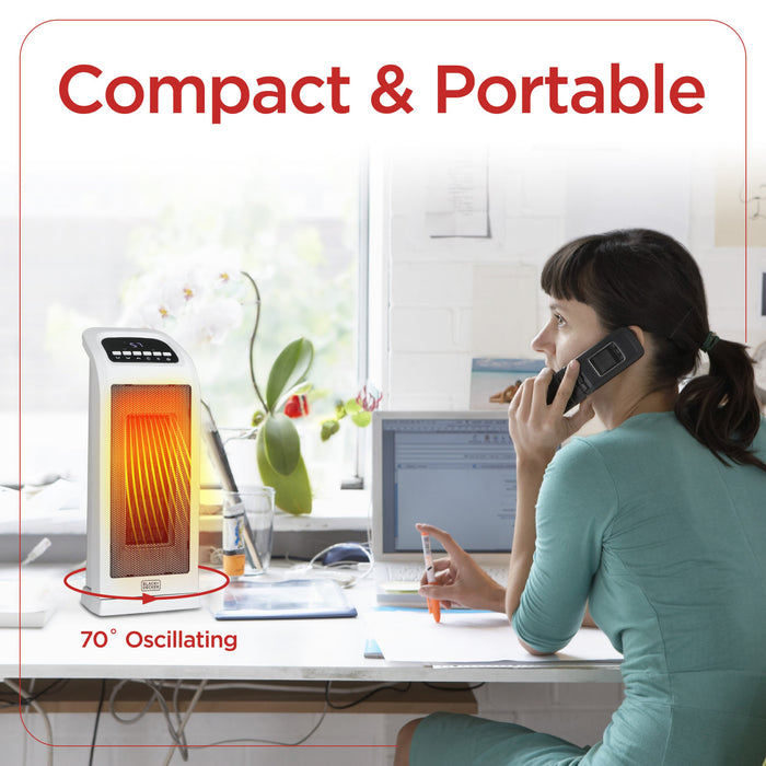 Black+Decker 18.7\" Oscillating Ceramic Tower Heater with Remote