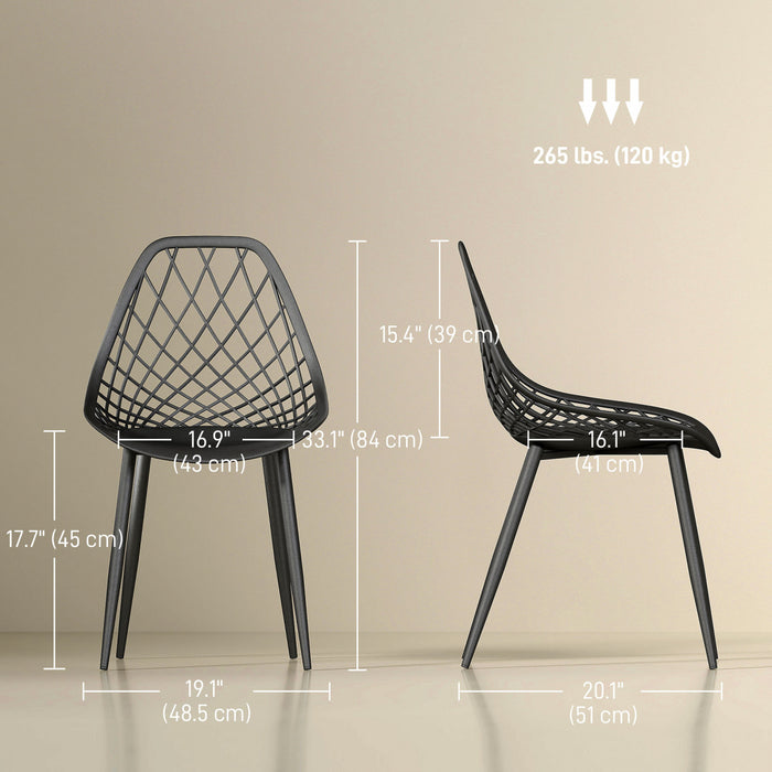 HOMCOM Plastic Dining Chairs Set of 4 Kitchen Chairs, Black