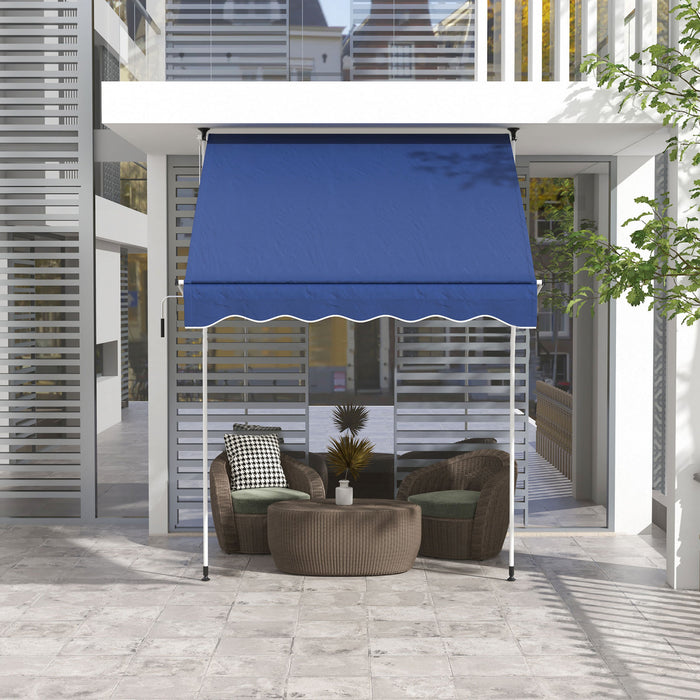 Outsunny 6.6'x5' Manual Retractable Patio Awning Window Door Sun Shade Deck Canopy Shelter Water Resistant Uv Protector Dark Blue