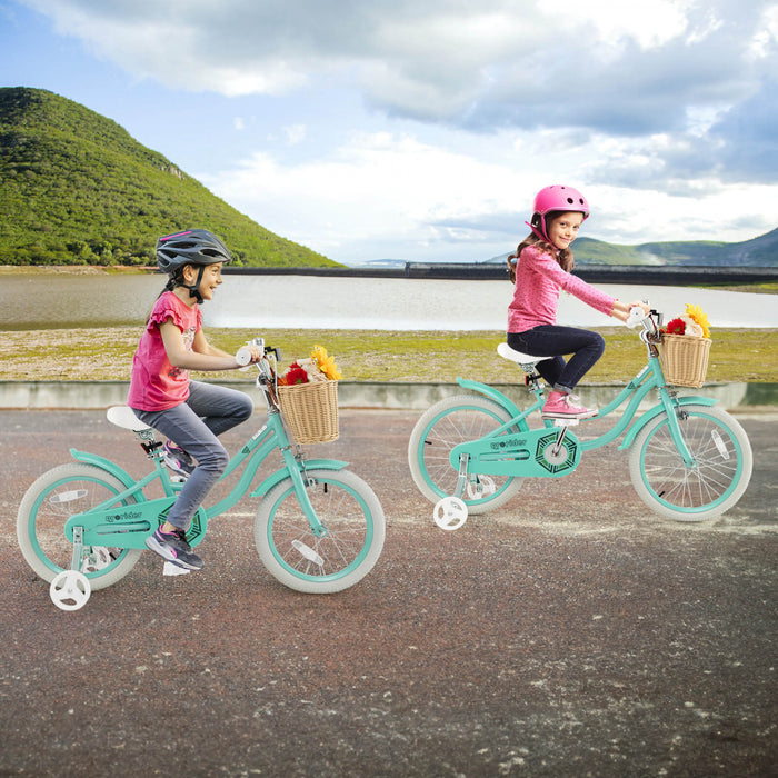 Costway 18\" Kid's Bike With Training Wheels Adjustable Handlebar Seat Handbrake Green