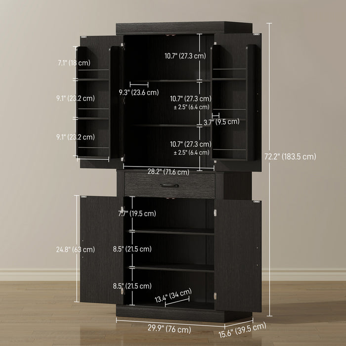 72\" Kitchen Pantry Cabinet, Kitchen Storage Cabinet with Barn Doors, Black