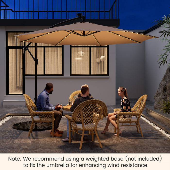 Costway 10FT Patio Solar-Lighted 112 LED Cantilever Offset Umbrella Crank Tilt Outdoor