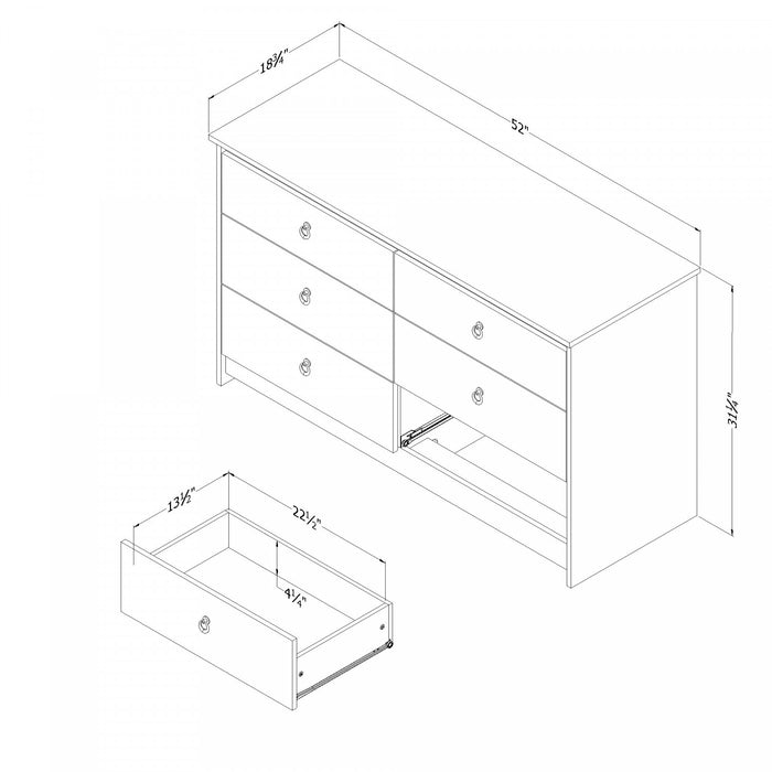 Plenny 6-Drawer Dresser - White Beige