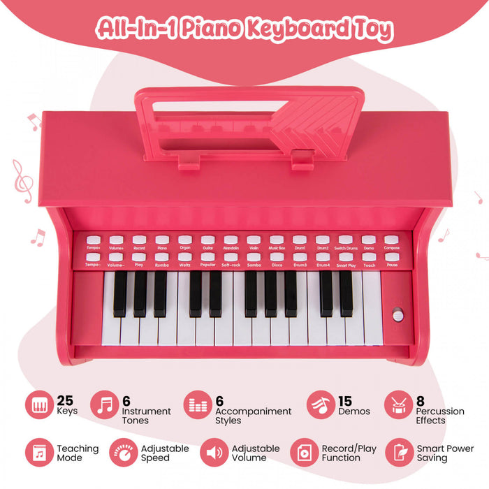 Costway 25 Keys Digital Piano with Music Stand Stool Lighted Keys Teaching Mode for 3+ Kids Pink