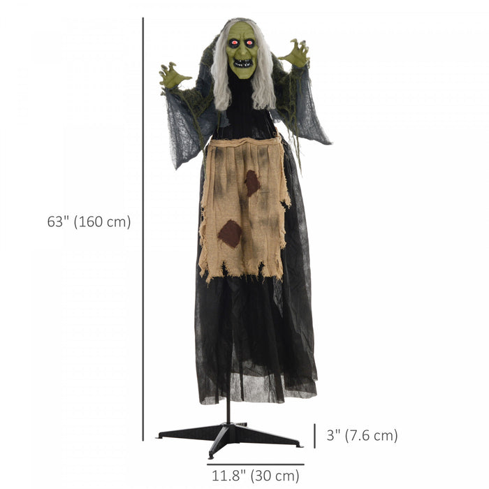 Outsunny 47\" Witch Halloween Decoration with Sound Activated Light Up Eyes
