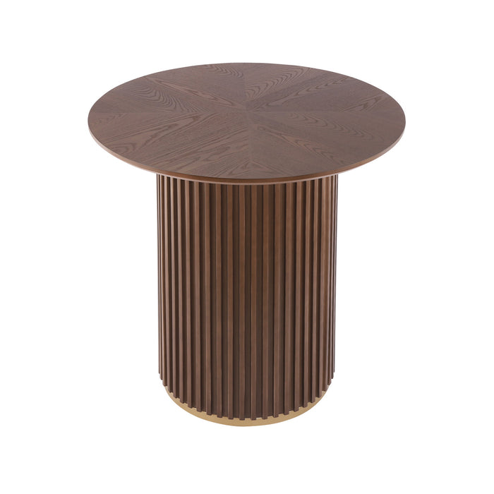 Voss Modern Round Dining Table with Ash Veneer Tabletop & Metal Base, Brown