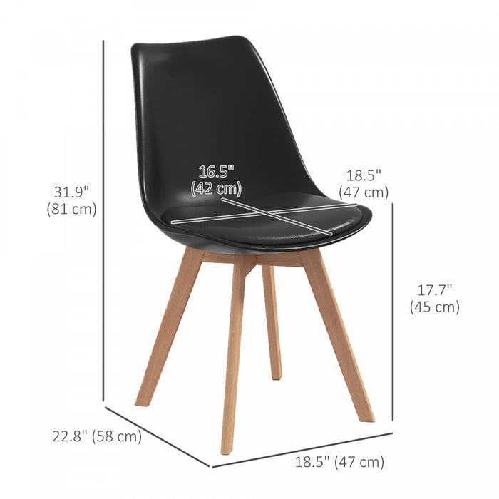HOMCOM Modern Dining Chairs Set of 4 with PU Leather Cushion, Wood Frame