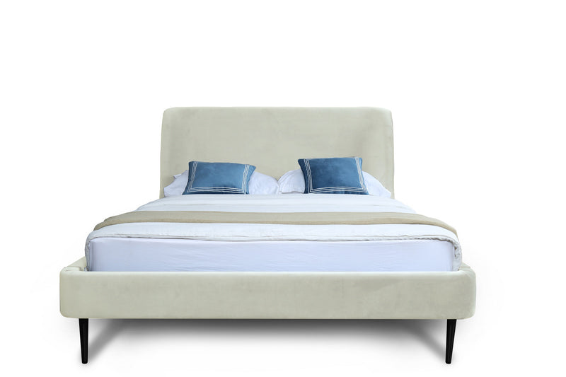 Heather Mid-Century Modern Velvet Upholstered Full Bed in Cream and Black