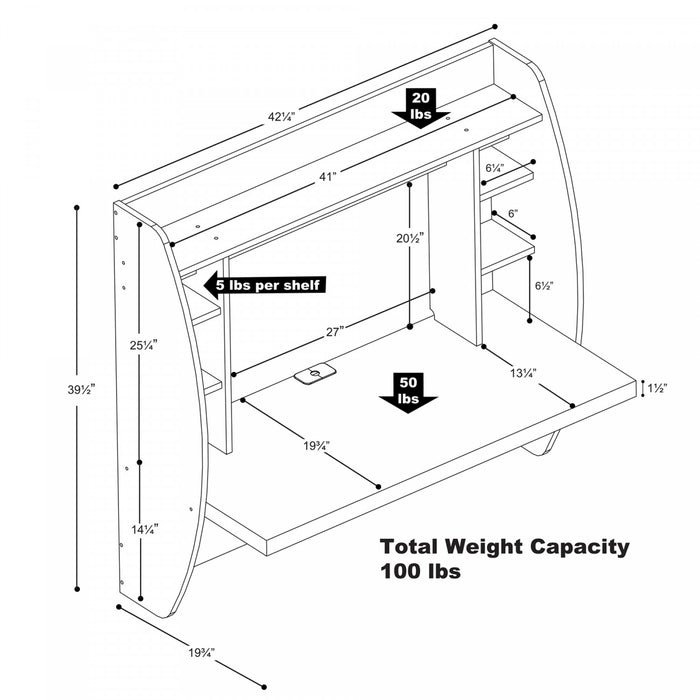 Floating Desk with Storage - White