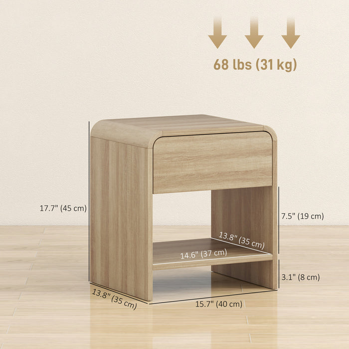 HOMCOM Nightstand Set of 2, Bedside Table with Rounded Corners, Natural