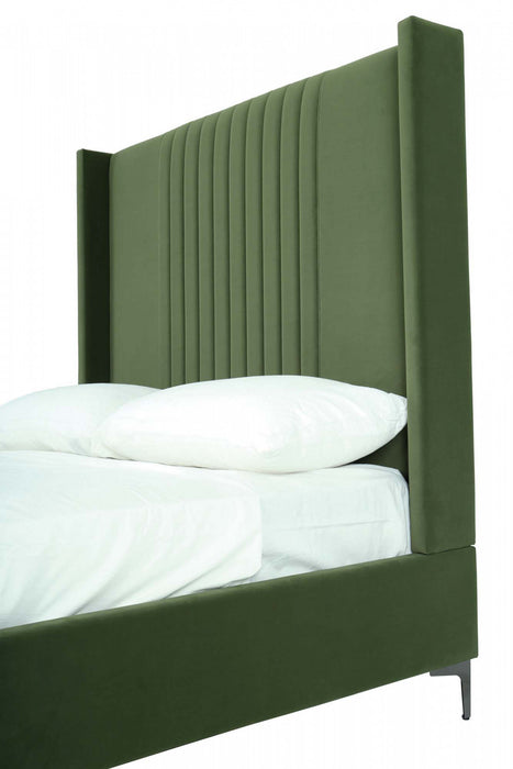 Promenade Mid-Century Modern Upholstered Velvet Queen Bed in Moss Green
