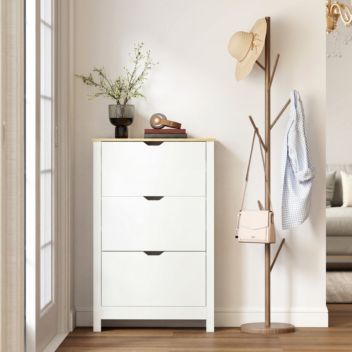 HOMCOM Narrow Shoe Cabinet for Entryway w/ 3 Flip Drawers Adjustable Shelf