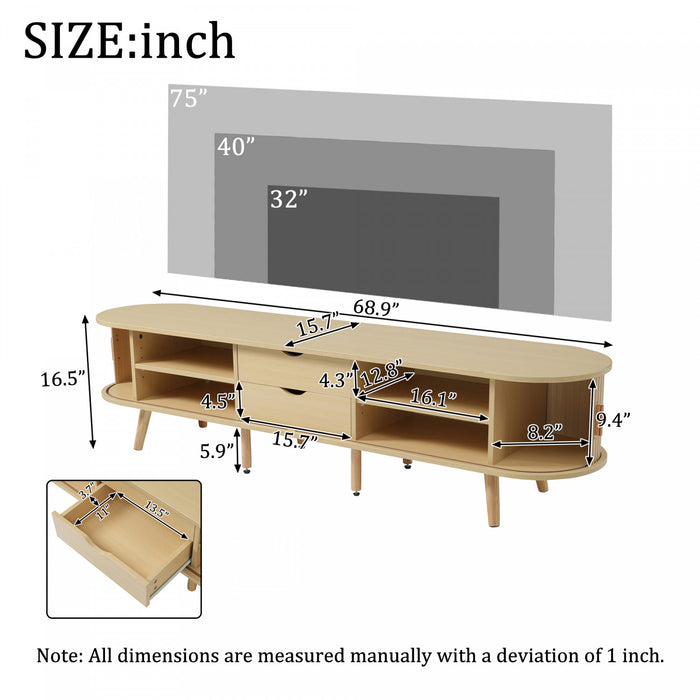 Ethan Oval TV Stand Media Console with Sliding Doors and Drawers,Natural