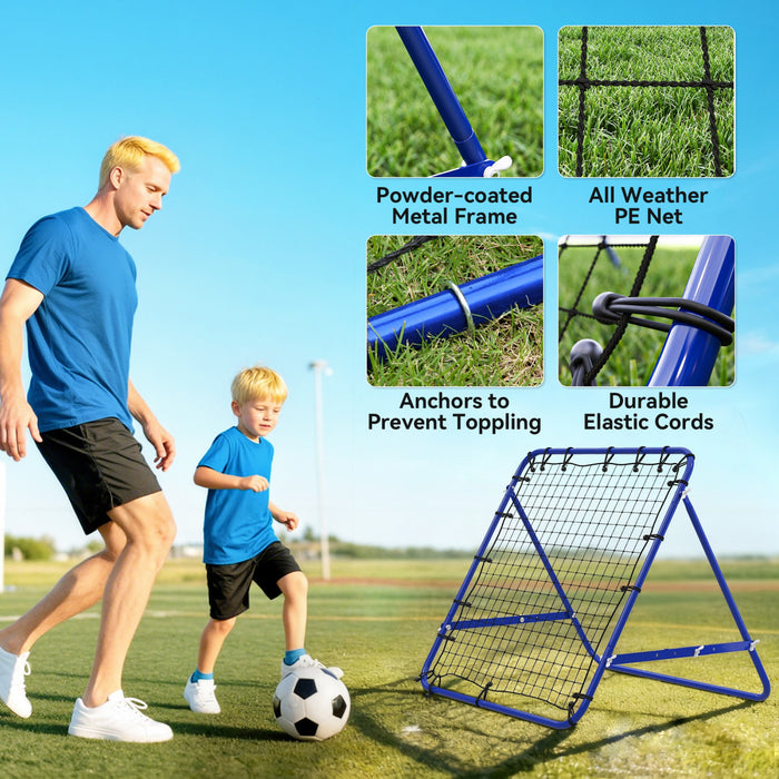HOMCOM Rebounder Net Football Training Aid Kickback Target Play Blue