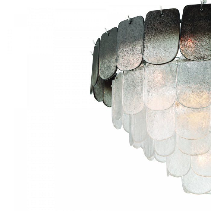 Bianca 19 Light Chandelier, Polished Nickel, Crystalline Smoke With Piastra Type Glassware
