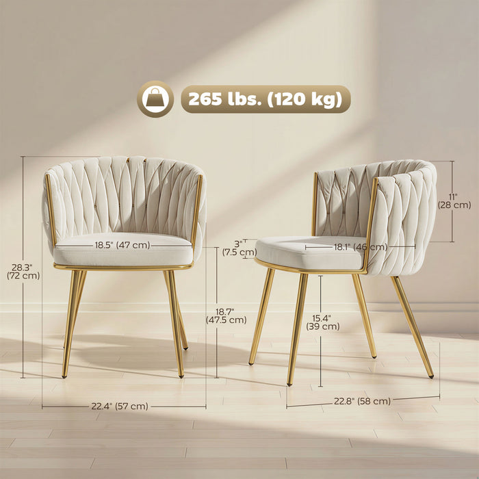 HOMCOM Dining Chairs Set of 2, Velvet Upholstered Kitchen Chairs, Cream