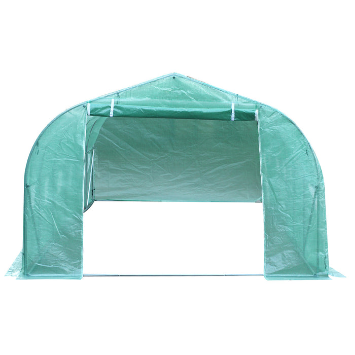 Outsunny 26'l X 10'w X 6.8' H Large Steeple Walk-in Greenhouse Outdoor Garden Plant Seed Tunnel Grow Tent Premium Steel Frame Green