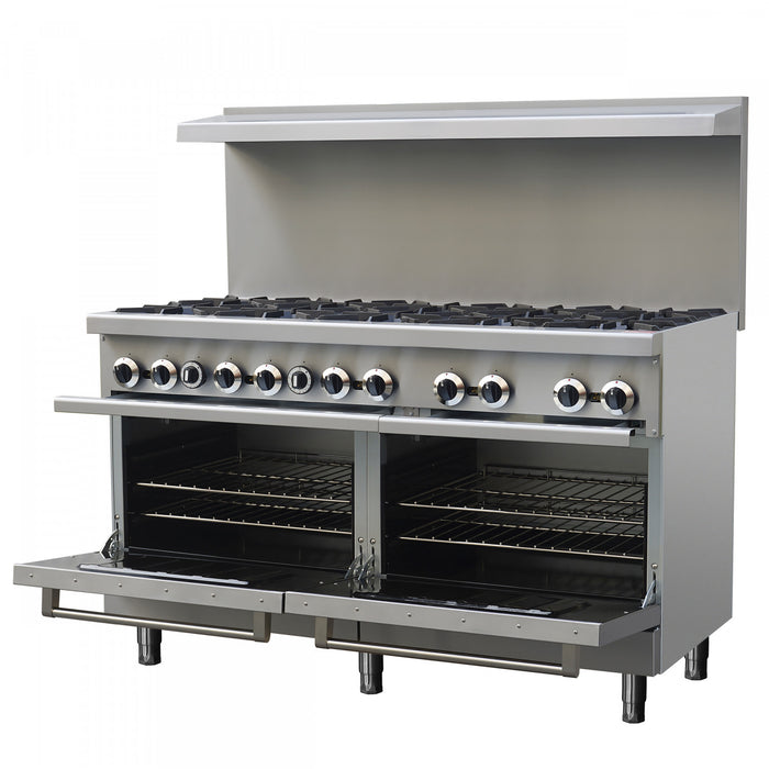 FORNO Commerciale 60 Inch Stainless Steel Gas Range, 10 Burners, 300,000 BTU Total - FCMGR0093-60
