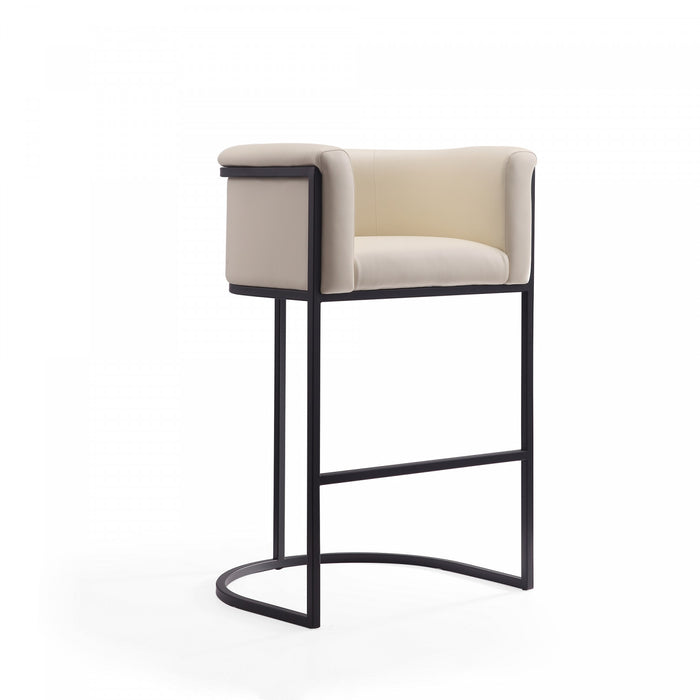 Cosmopolitan Mid-Century Modern Metal Upholstered Barstool in Cream - Set of 3 Bar Stool