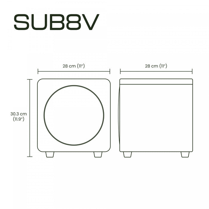 Kanto SUB8VMB 8\" 300W Sealed Powered Subwoofer, Matte Black