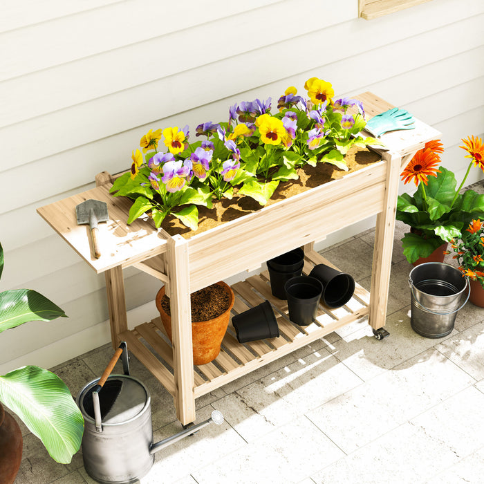 Outsunny Raised Garden Bed, Wood Garden Box with Bottom Shelf, Natural