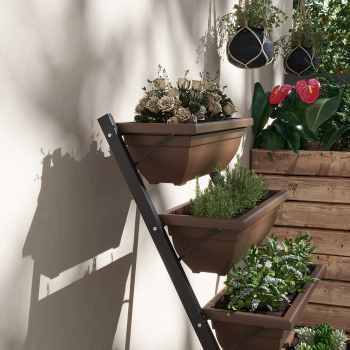 Outsunny 5-tier Raised Garden Bed With 5 Planter Boxes, Outdoor Plant Stand Grow Containers With Leaking Holes For Balcony Patio Outdoor, Brown