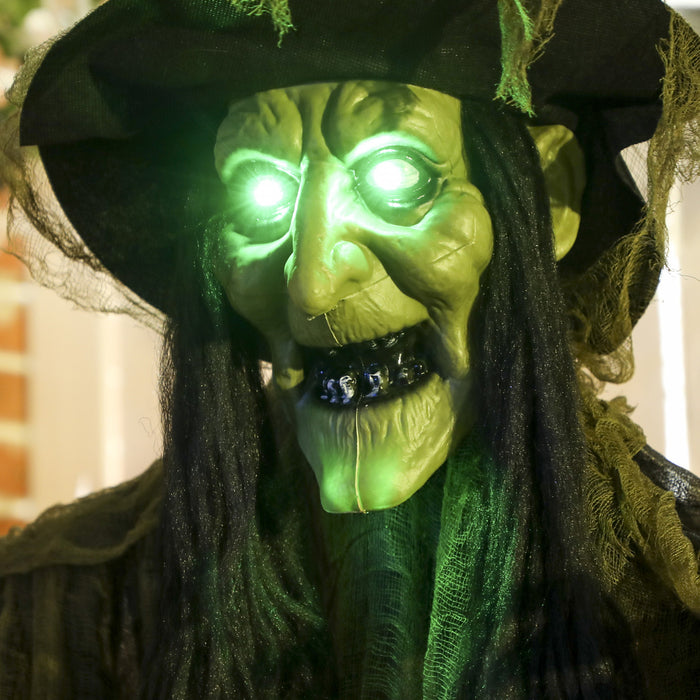 Outsunny Animated Halloween Decoration, Animatronics Witch, Green