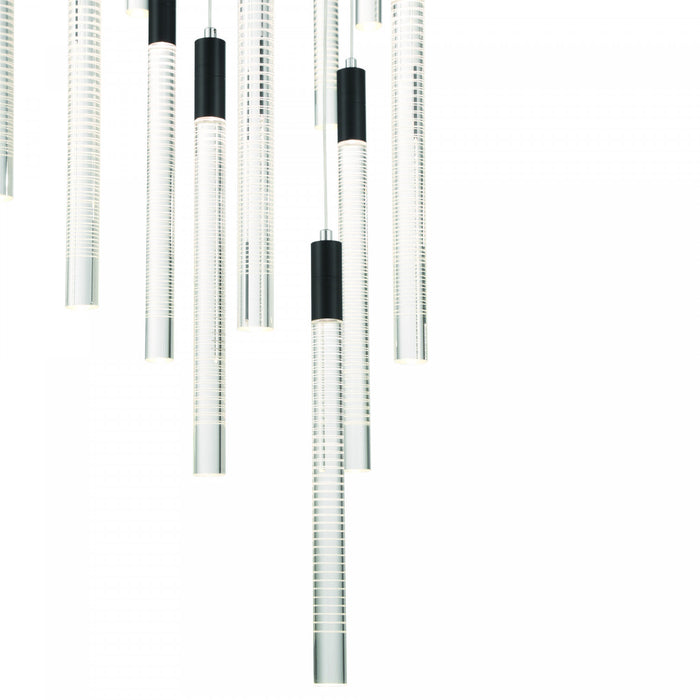 Celine 20 Light Integrated Led Chandelier, Brass With Laser Lined Glass Rods