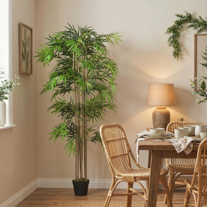 Outsunny 6FT Artificial Bamboo Tree in Pot with 1530 Leaves, Green