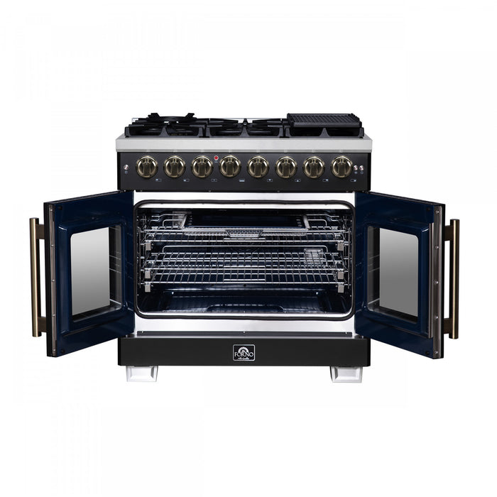 Forno Capriasca 36\" French Door Dual Fuel Range, Black, 5.36 cu. ft. - FFSGS6387-36BLK