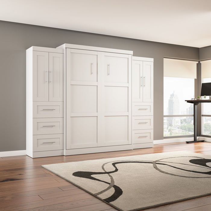 Bestar Pur Queen Murphy Bed with Closet Storage Cabinets (115 W) - White