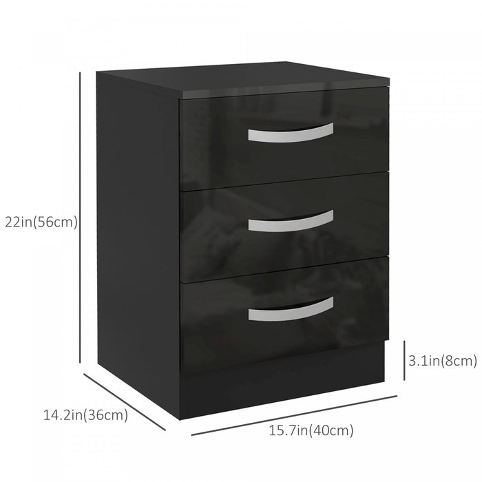 HOMCOM Nightstand Set of 2, Bedside Tables with 3 High Gloss Drawers