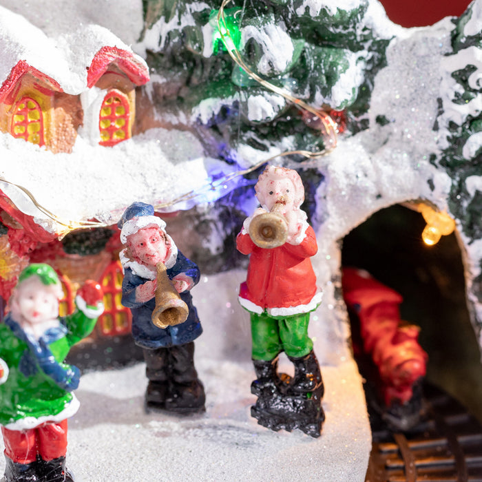 HOMCOM LED Lighted Christmas Village Houses with Rotating Train