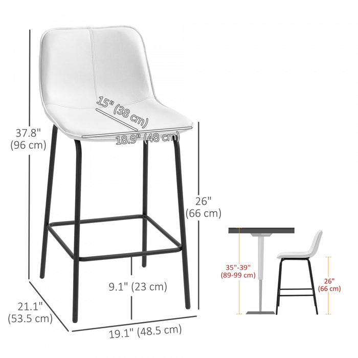 HOMCOM Bar Stools Set of 2, Microfiber Cloth Upholstered Bar Chairs