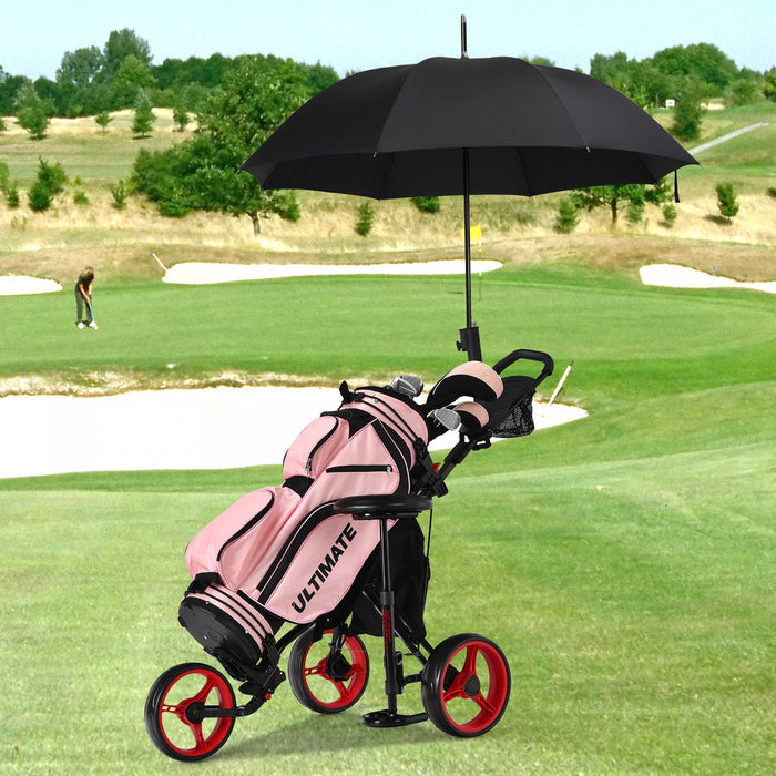 Goplus Folding 3 Wheels Golf Push Cart W/seat Scoreboard Adjustable Handle Red