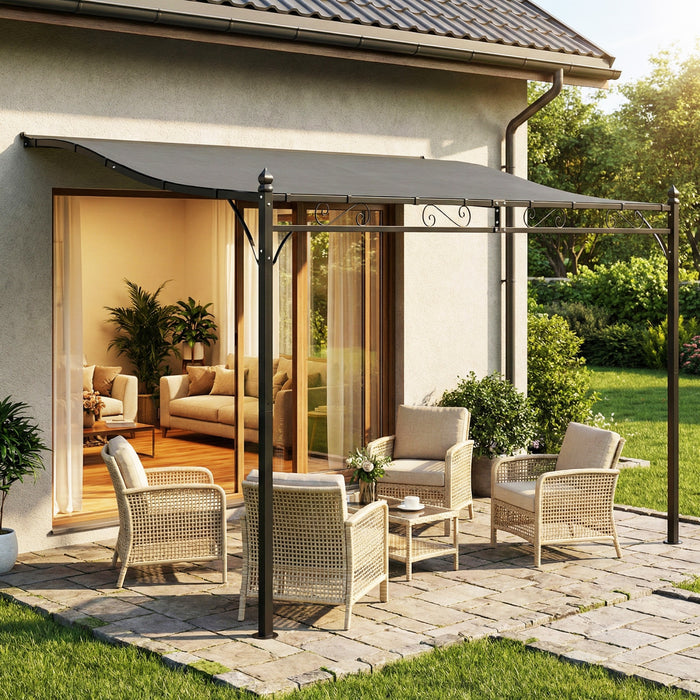 Outsunny 11.5' x 8.2' Outdoor Pergola, Lean to Pergola, Dark Grey