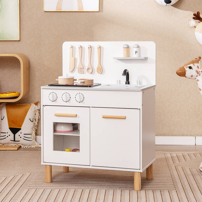 Costway Kids Kitchen Playset With Light Up Stove & Cooking Sounds Oven Sink Faucet White