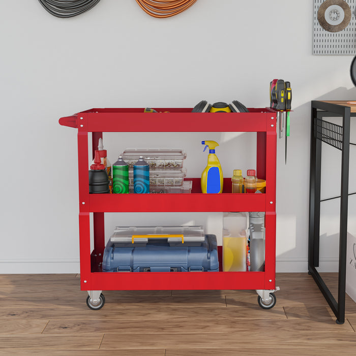 Durhand 3 Tier Rolling Tool Cart, 330 Lbs Capacity Utility Cart, Red