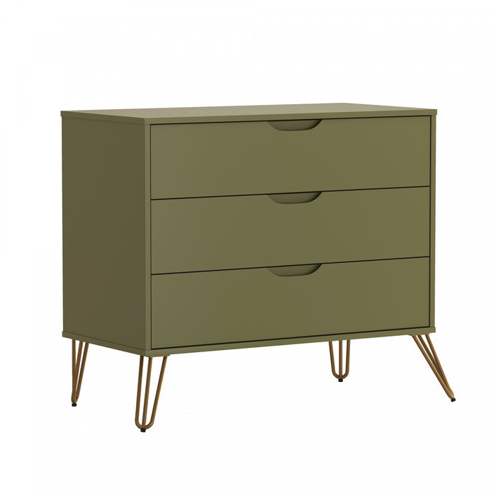 Rockefeller Mid-Century Modern 35\" Dresser in Olive Green (3-Drawer)