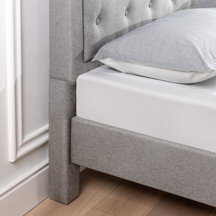 Kellen Upholstered Platform Bed with Headboard in Light Grey - Full Size
