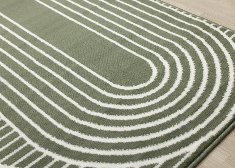 Florence Green White Modern Geometric Arches Rug, 4'7\" x 6'7\" Indoor Area Rug